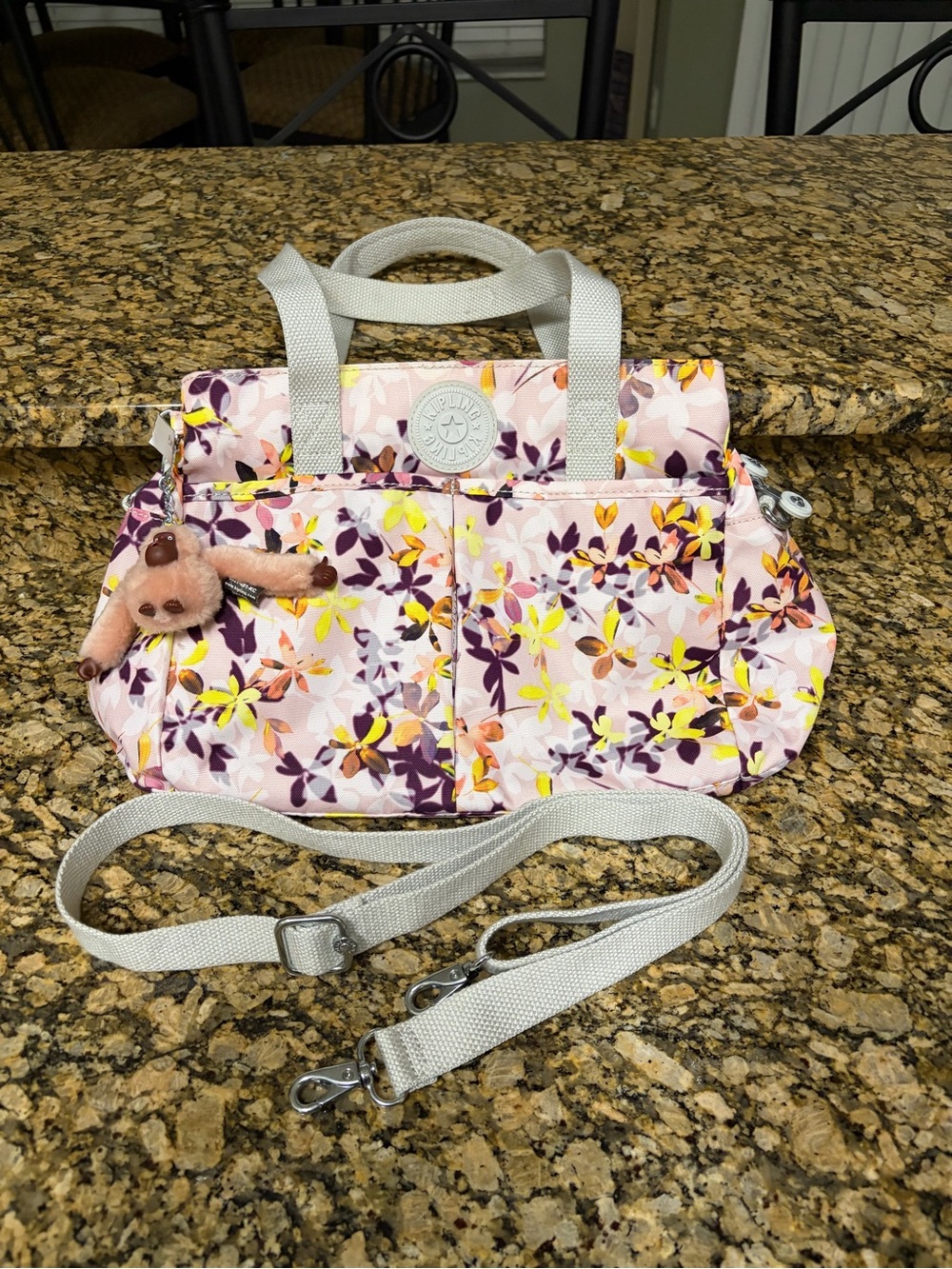 Kipling Floral Shoulder Bag in Pink, Yellow, Purple - Picture 6 of 12